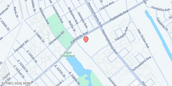 Map showing Christian Cultural Center - Brooklyn Pantry at 12020 Flatlands Avenue, Starrett City, NY