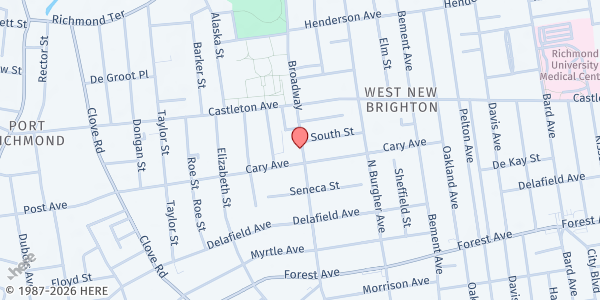 Map showing BAIT-UL JAMAAT-HOUSE COMMUNITY INC at 332 BROADWAY, Staten Island, NY