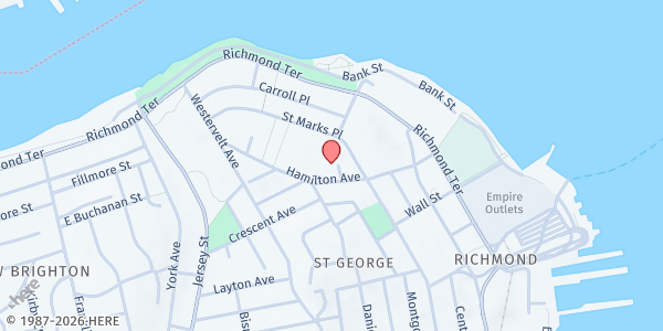 Map showing Curtis Community School Food Club at 105 Hamilton Avenue, Staten Island, NY