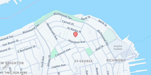 Map showing Curtis High School at 105 Hamilton Ave, Staten Island, NY