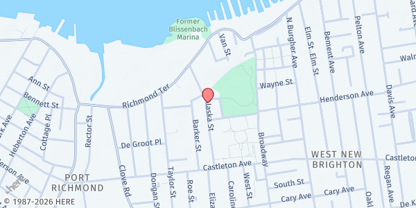 Map showing Doctor Theodore A. Atlas Foundation Food Pantry at 77 Alaska Street, Staten Island, NY