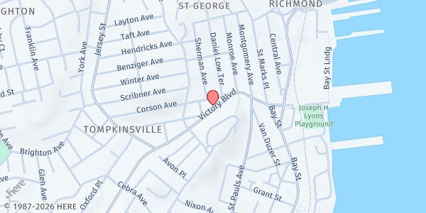 Map showing First United Christian Church Food Pantry at 109 VICTORY BLVD, Staten Island, NY