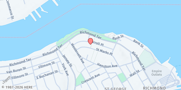 Map showing St. Peter's Church Food Pantry at 53 St Marks Pl, Staten Island, NY