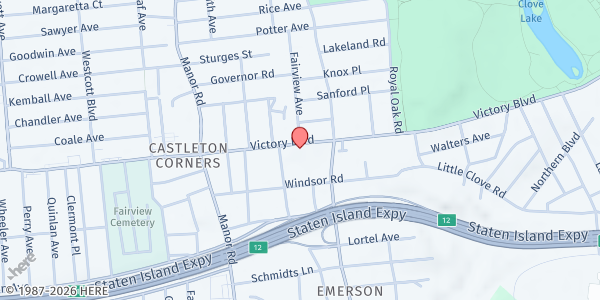Map showing St. Teresa of the Infant Jesus Roman Catholic Church at 1634 Victory Blvd, Staten Island, NY
