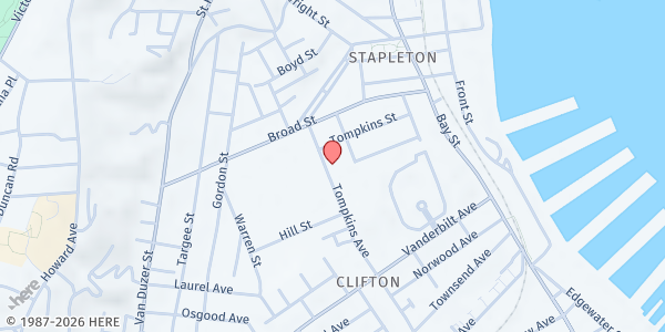 Map showing Stapleton U.A.M.E. Church at 49 TOMPKINS AVE, Staten Island, NY
