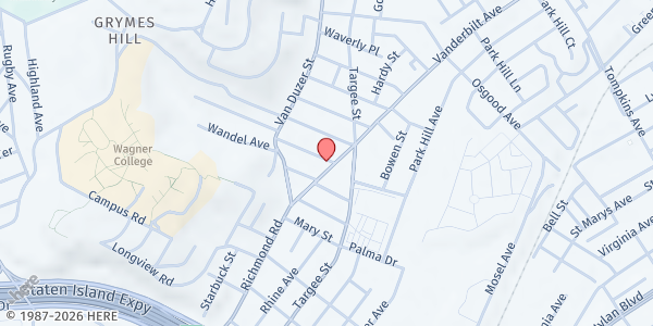 Map showing United Church of Praise Intl. Ministries at 487 VANDERBILT AVENUE, Staten Island, NY