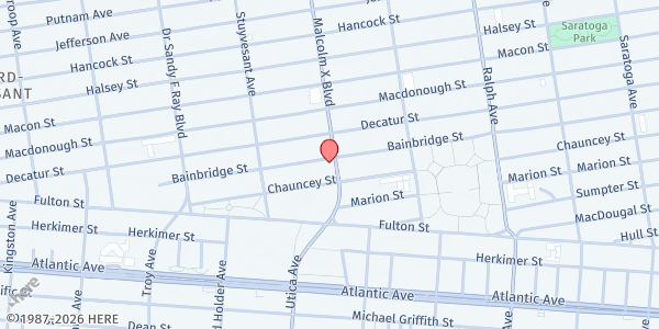 Map showing King Emmanuel Community Services - Stuyvesant Heights at 340-44 Malcolm X Boulevard, Stuyvesant Heights, NY