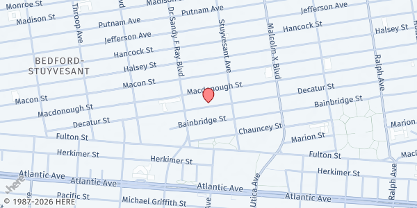 Map showing ST. PHILIP'S EPISCOPAL/ST. BENEDICT'S PANTRY at 265 Decatur Street, Stuyvesant Heights, NY