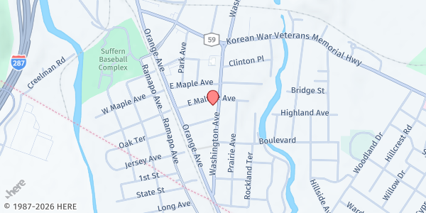 Map showing Sloatsburg Food Pantry d.b.a. Community Food Pantry at 81 Washington Ave, Suffern, NY