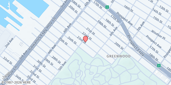 Map showing Mixteca Organization Community Fridge at 245 23rd Street, Sunset Park, NY