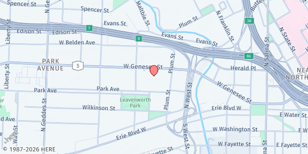 Map showing ACR Health Food Pantry at 637 W. Genesee Street, Syracuse, NY