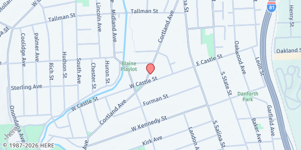 Map showing Apostolic Church of Christ at 347 Cortland Avenue, Syracuse, NY