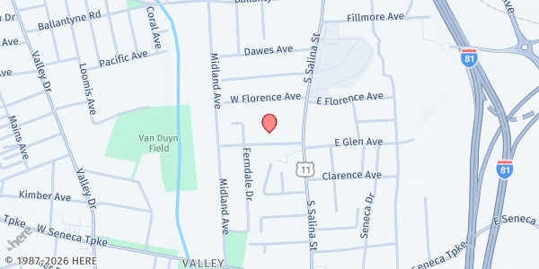 Map showing Appleseed Community Dinner at 116 W. Glen Ave, Syracuse, NY