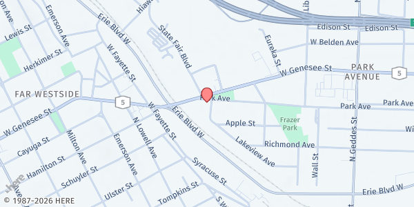 Map showing Basilica of Sacred Heart FP at 1001 Park Ave, Syracuse, NY