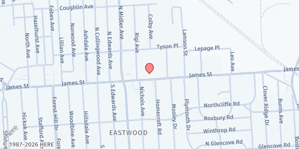 Map showing Blessed Sacrament Outreach Food Pantry at 3127 James Street, Syracuse, NY