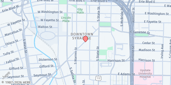 Map showing Cathedral Emergency Services Food Pantry at 264 East Onondaga Street, Syracuse, NY