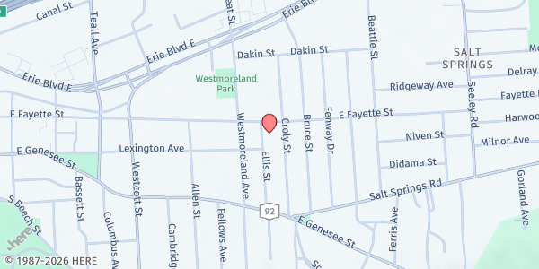 Map showing Catholic Charities Eastside Food Pantry at 2100 East Fayette Street, Syracuse, NY