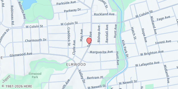 Map showing Elmwood Interfaith Food Pantry - Food Distribution Center at 1640 South Ave, Syracuse, NY