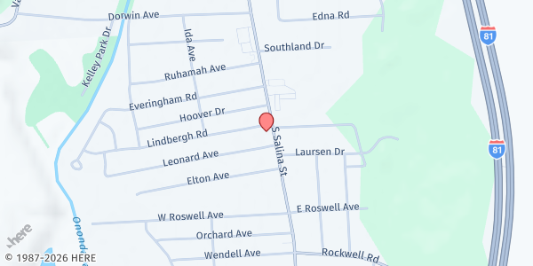 Map showing Father Steve's Thrift Store - Nedrow Mobile Food Pantry at 6136 South Salina Street, Syracuse, NY