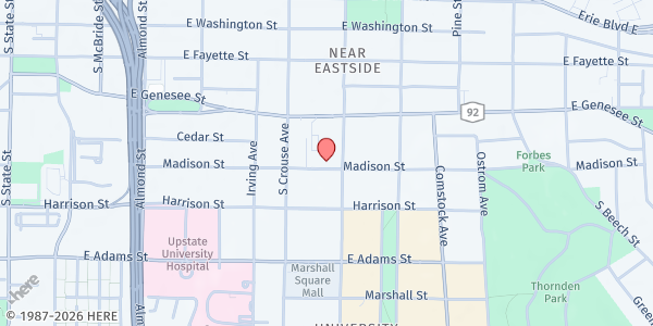 Map showing Grace Episcopal Church FP at 819 Madison Street, Syracuse, NY