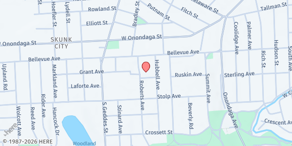 Map showing Most Holy Rosary Food Pantry at 111 Roberts Avenue, Syracuse, NY