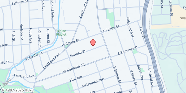 Map showing Mount Carmel Sda Pantry & Soup Kitchen - Food Distribution Center at 140 Furman St, Syracuse, NY