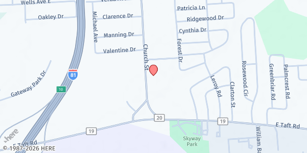 Map showing North Syracuse Christian Church at 911 Church Street, Syracuse, NY