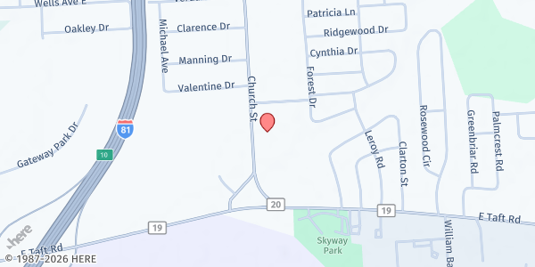 Map showing North Syracuse Christian Church Food Pantry at 911 Church Street, Syracuse, NY