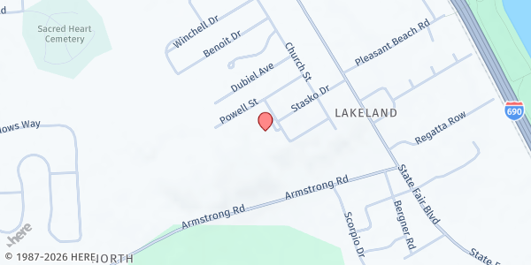 Map showing Our Lady Of Peace Church Food Pantry - Food Distribution Center at 203 Halcomb St, Syracuse, NY