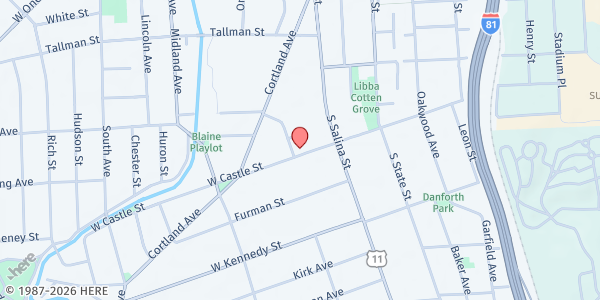 Map showing PEACE Inc. Emma L. Johnston Southside Family Resource Center at 136 Doctor M.L.K. W, Syracuse, NY