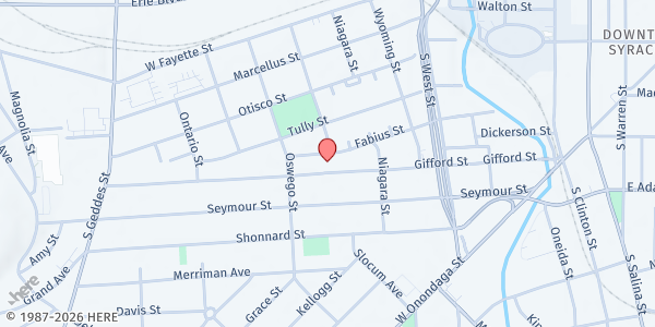 Map showing Saint Lucy's Food Pantry - Food Distribution Center at 432 Gifford St, Syracuse, NY