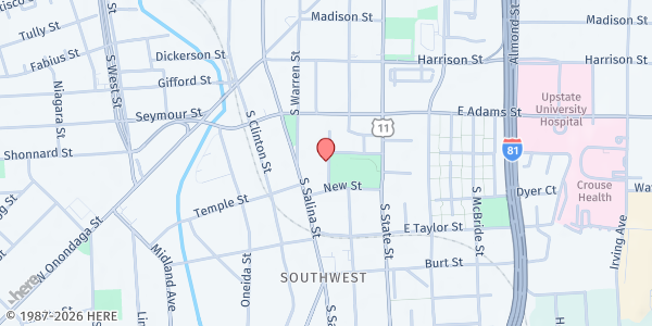 Map showing Salvation Army-Syracuse - Food Pantry at 100 Linden St, Syracuse, NY