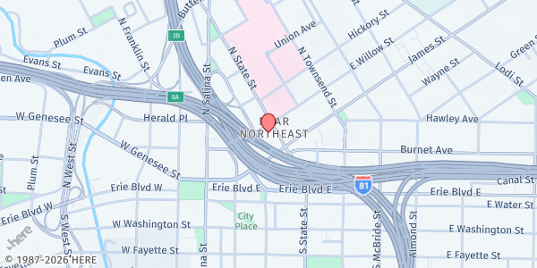 Map showing Samaritan Center Soup Kitchen at 215 N. State Street, Syracuse, NY