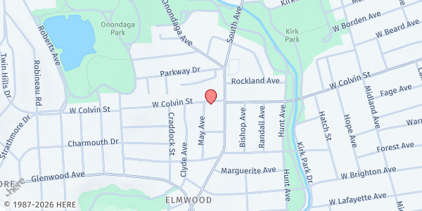 Map showing Southside Church of Christ SK at 1327 W. Colvin Street, Syracuse, NY