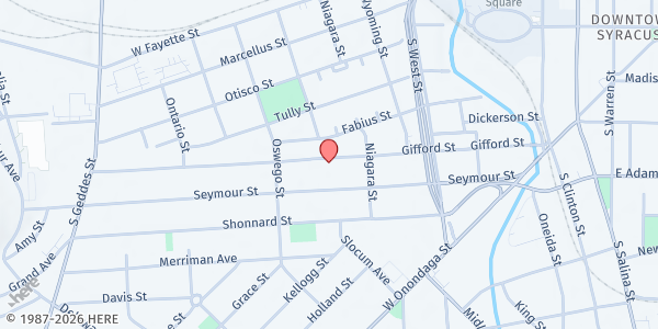 Map showing St Lucy's Food Pantry at 425 Gifford Street, Syracuse, NY