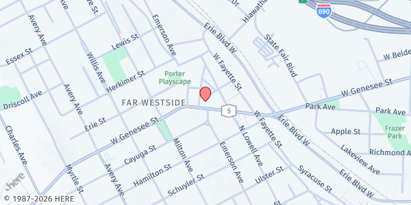 Map showing St. Mark the Evangelist Episcopal Church at 1612 W Genesee St, Syracuse, NY