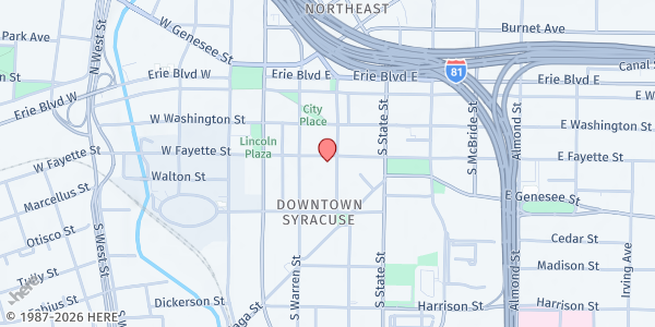 Map showing St Paul's Episcopal Church Outdoor Open Pantry at 220 E Fayette St, Syracuse, NY