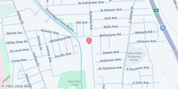 Map showing Syracuse Alliance Church Food Pantry at 3112 Midland Ave, Syracuse, NY