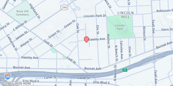 Map showing Syracuse North East Community Center Food Pantry at 716 Hawley Avenue, Syracuse, NY