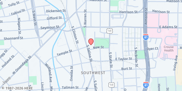 Map showing The Salvation Army of Syracuse Emergency Practical Assistance - Food Distribution Center at 677 S Salina St, Syracuse, NY