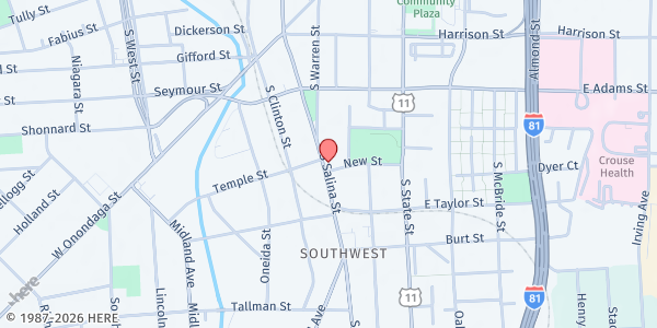 Map showing The Salvation Army Syracuse Area Services at 677 S Salina St, Syracuse, NY