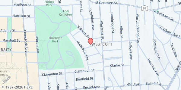 Map showing United Baptist Church Food Pantry - Food Distribution Center at 718 S. Beech St., Syracuse, NY