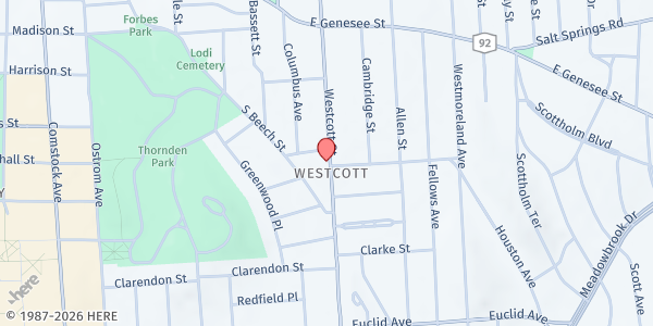 Map showing University Christian Fellowship FP at 512 Westcott St, Syracuse, NY
