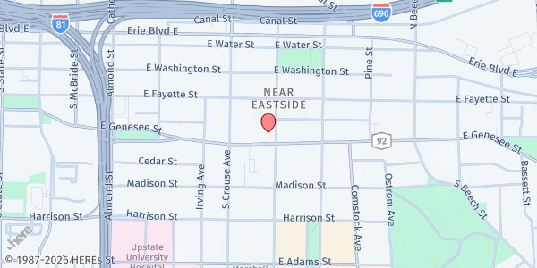 Map showing University United Methodist at 1085 E. Genesee St, Syracuse, NY