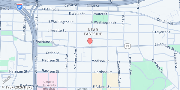 Map showing University United Methodist Church at 324 University Ave, Syracuse, NY