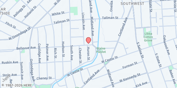 Map showing Urban Delights Farm Stand at 112 Bellevue Avenue, Syracuse, NY