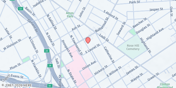 Map showing Vineyard Connects - Northside at 808 N. Mcbride St, Syracuse, NY