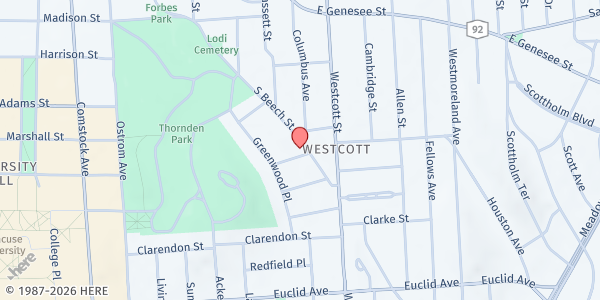 Map showing Vineyard Connects - Westcott at 718 S. Beech St., Syracuse, NY