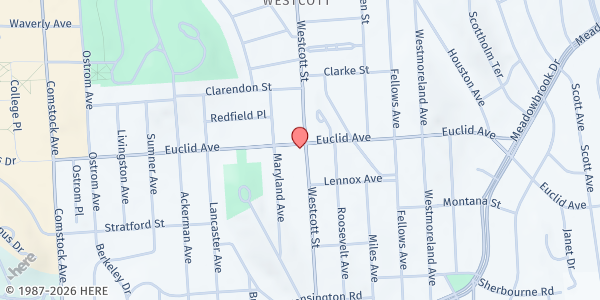 Map showing Westcott Community Center - Syracuse Eastside Farmers' Market at 826 Euclid Ave, Syracuse, NY