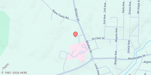 Map showing First United Methodist Church at 1045 Wicker St, Ticonderoga, NY